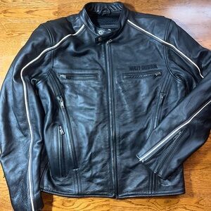 Reflective Harley-Davidson Black Leather Jacket for Men